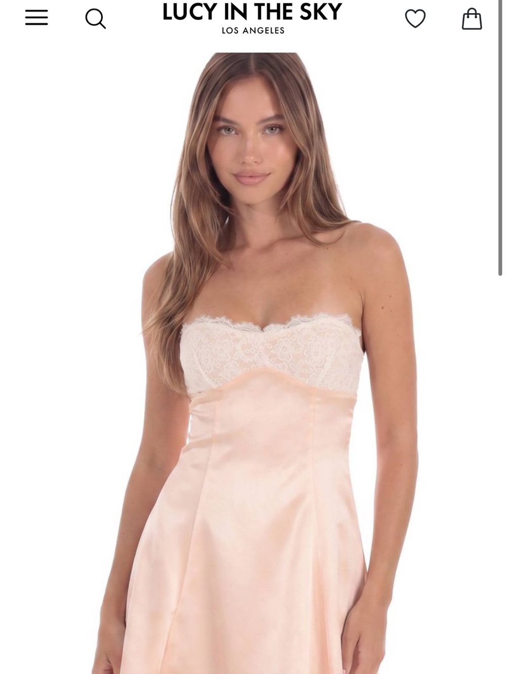 Lucy in the Sky Strapless Lace-Trim Satin Chemise in Blush Pink